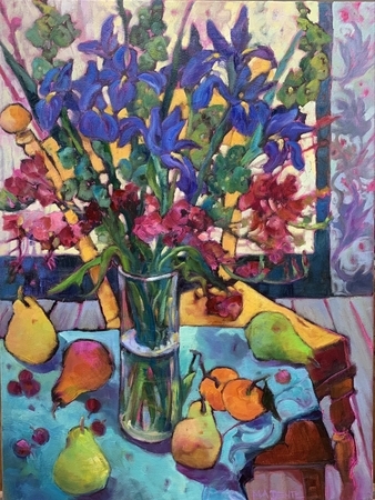 Iris and Pears over Turquoise