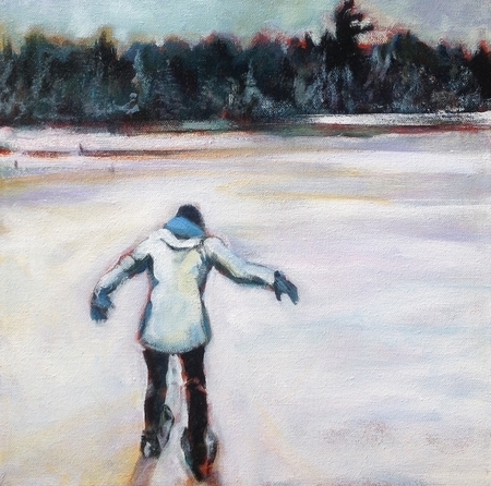 Snowshoeing on Beaver Pond Acrylic 12x12